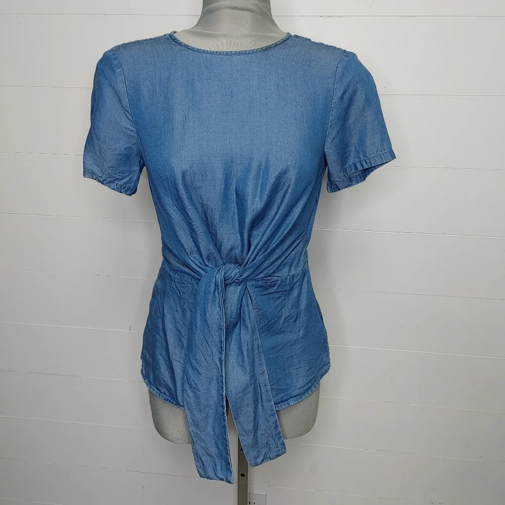 Michael Kors tie-front lightweight denim top XS - Picture 2 of 13